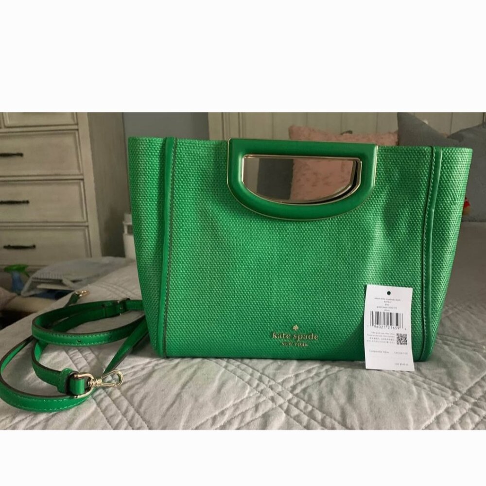 BRAND NEW KATE  SPADE GREEN BEAN STRAW LEATHER - Picture 4 of 6